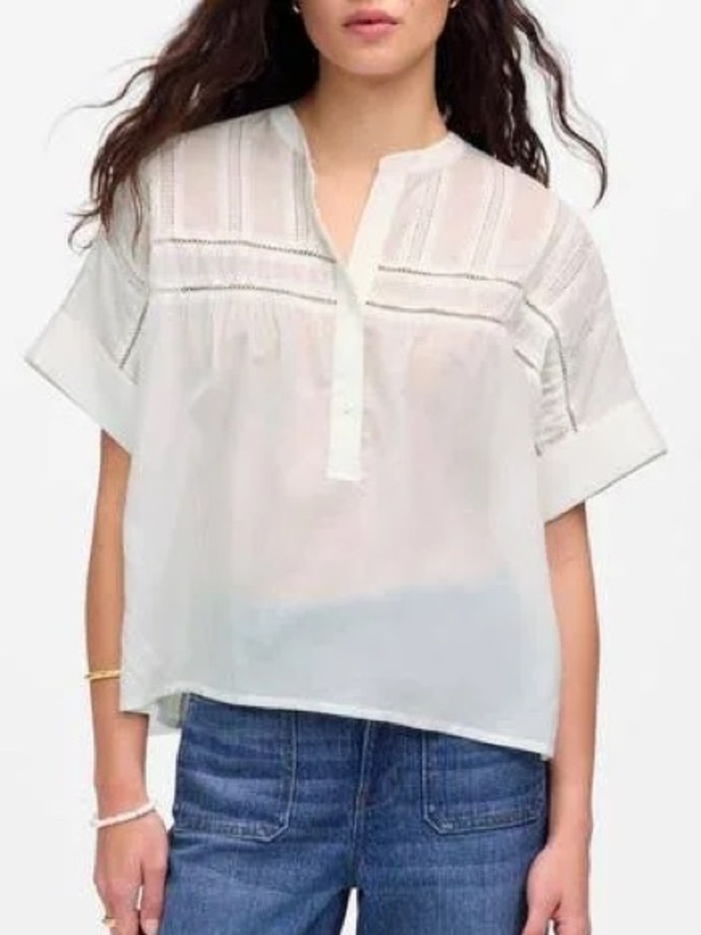 Madewell Women's Lace Inset Pintucked Henley Top | XXL | NWT